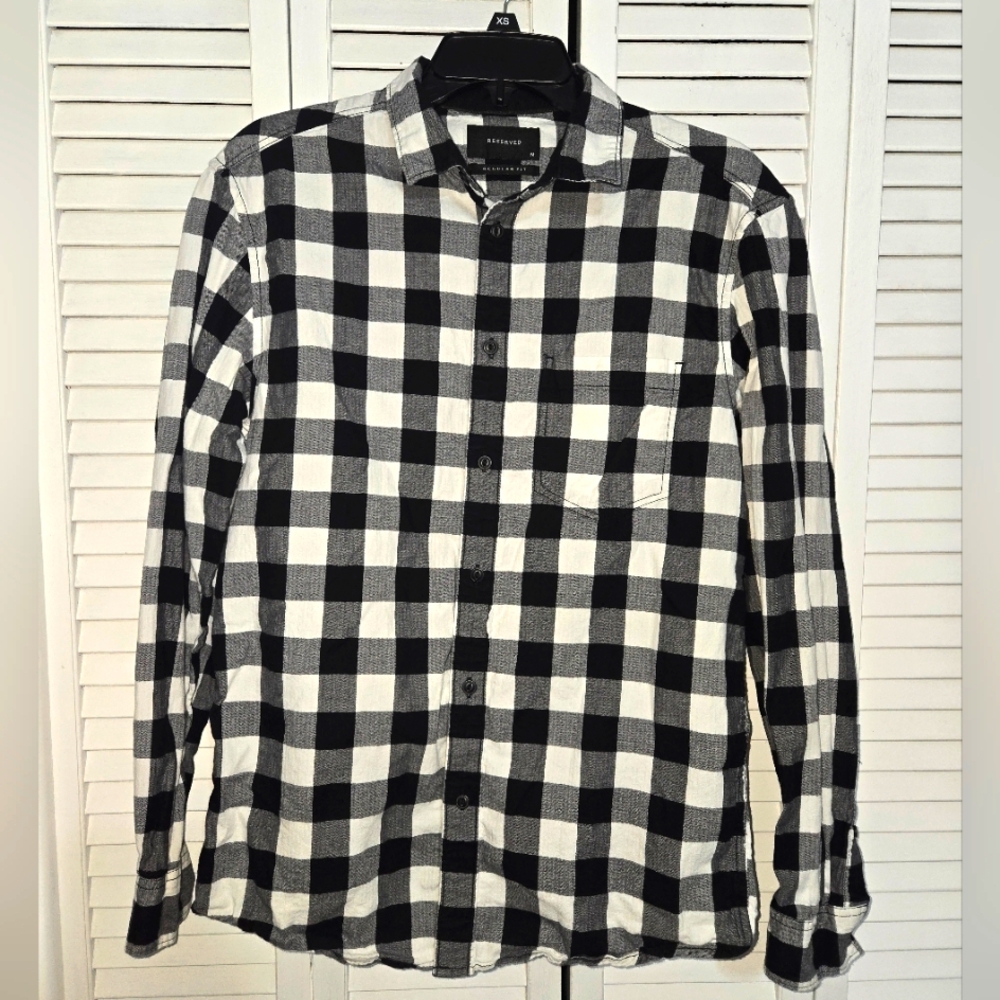 Reserved Men's M Black and White Casual Button Down Shirt